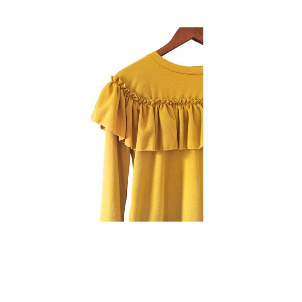 Mustard Yellow Ruffle Jogger Set Women Size L Matching Lounge Boho Chic - Picture 4 of 8
